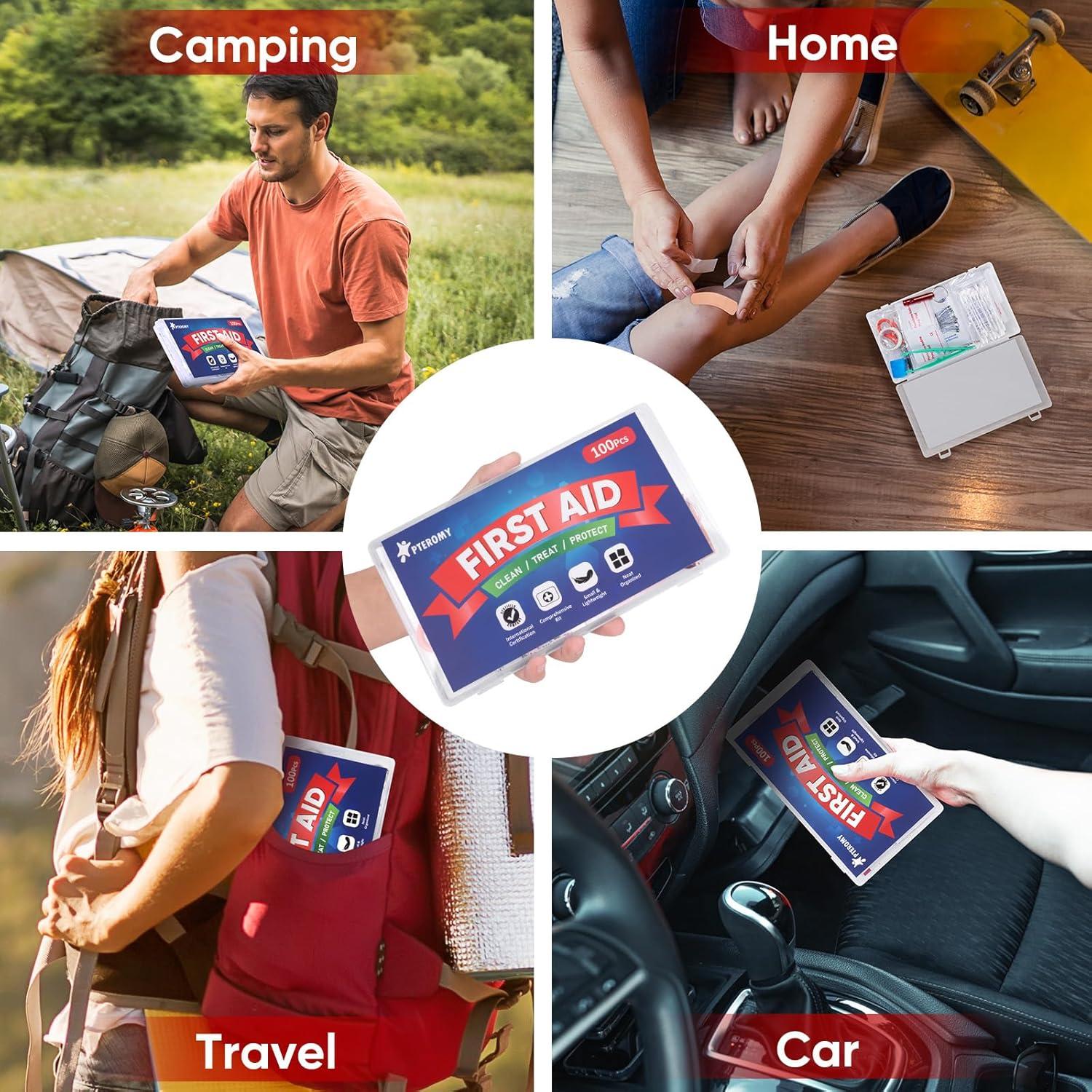 image:imagePTEROMY 150 Piece Mini First Aid Kit Portable Small Emergency Kits Compact 1st Aid Kit for Car Travel Home Camping Outdoor Hiking100PCS