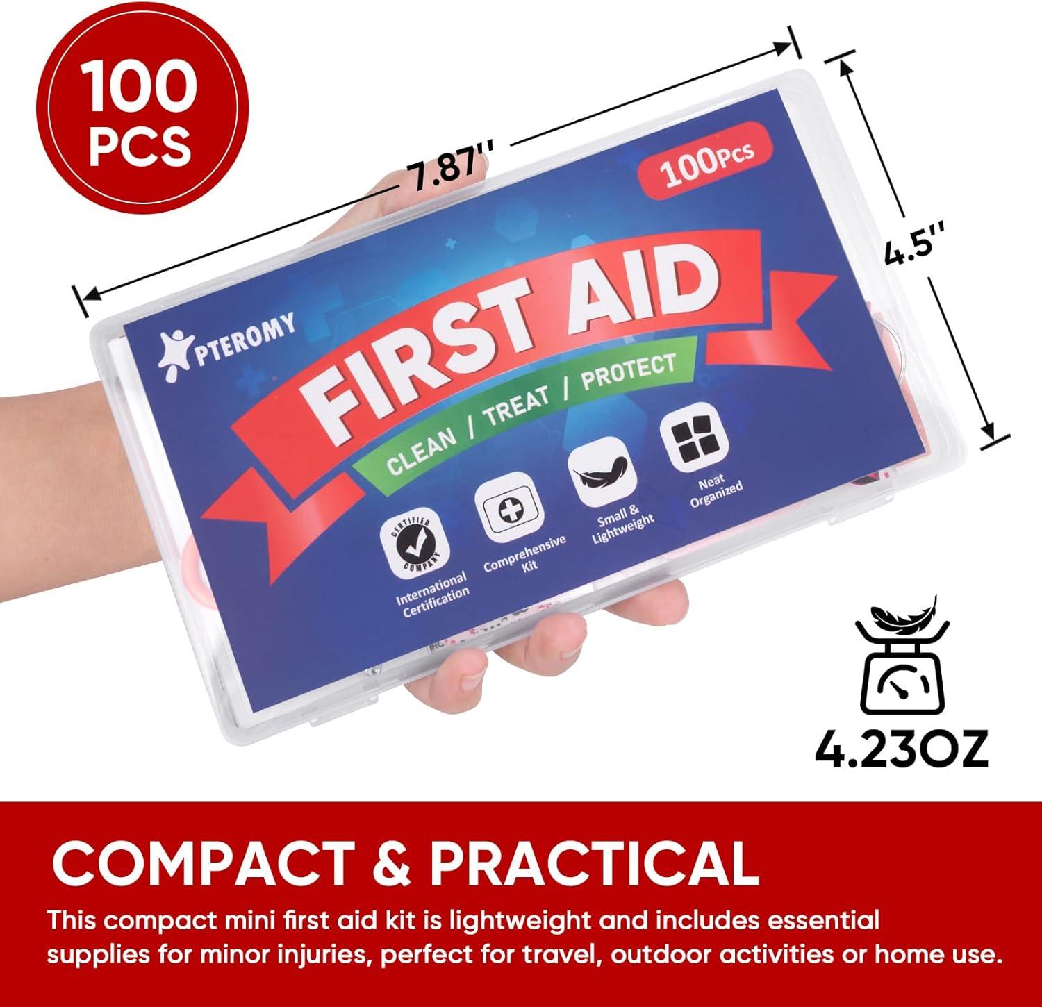 image:imagePTEROMY 150 Piece Mini First Aid Kit Portable Small Emergency Kits Compact 1st Aid Kit for Car Travel Home Camping Outdoor Hiking100PCS