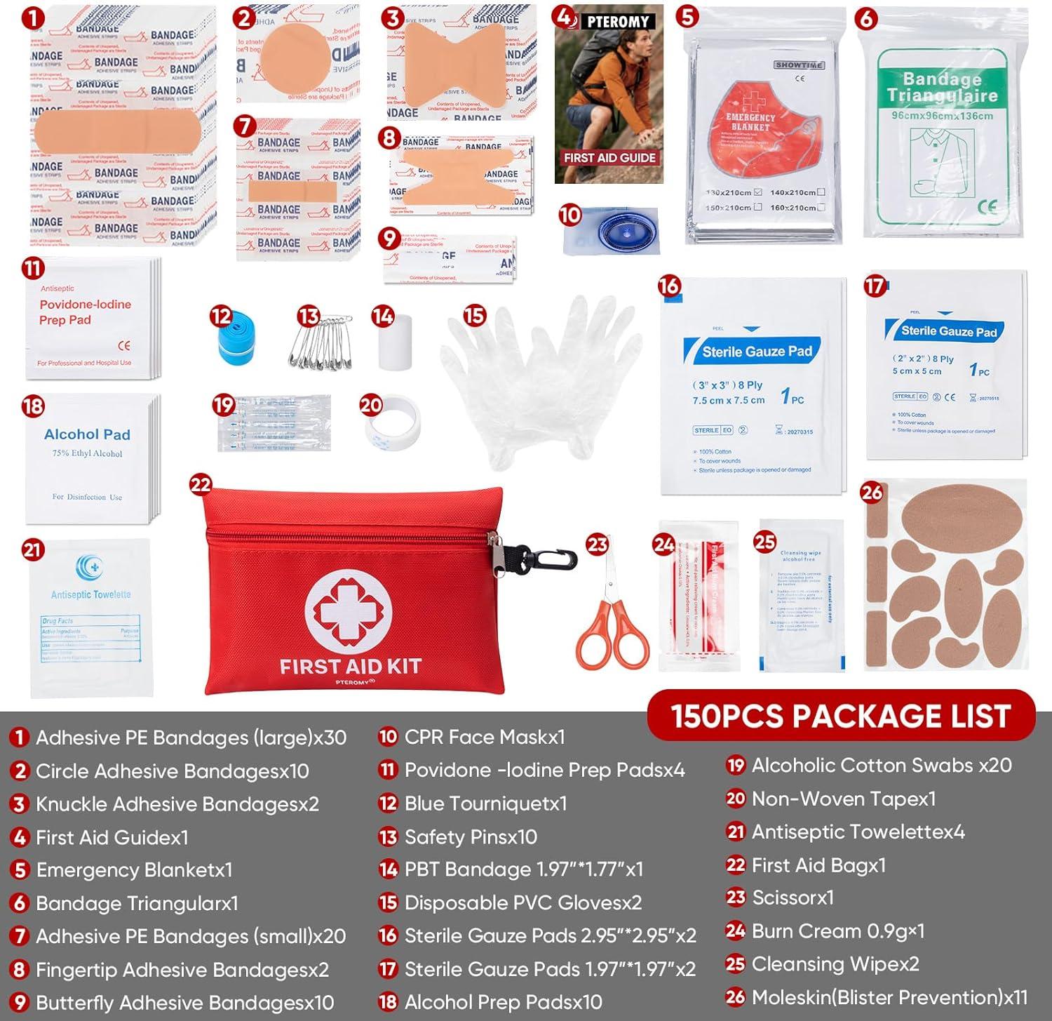 image:imagePTEROMY 150 Piece Mini First Aid Kit Portable Small Emergency Kits Compact 1st Aid Kit for Car Travel Home Camping Outdoor Hiking150PCS