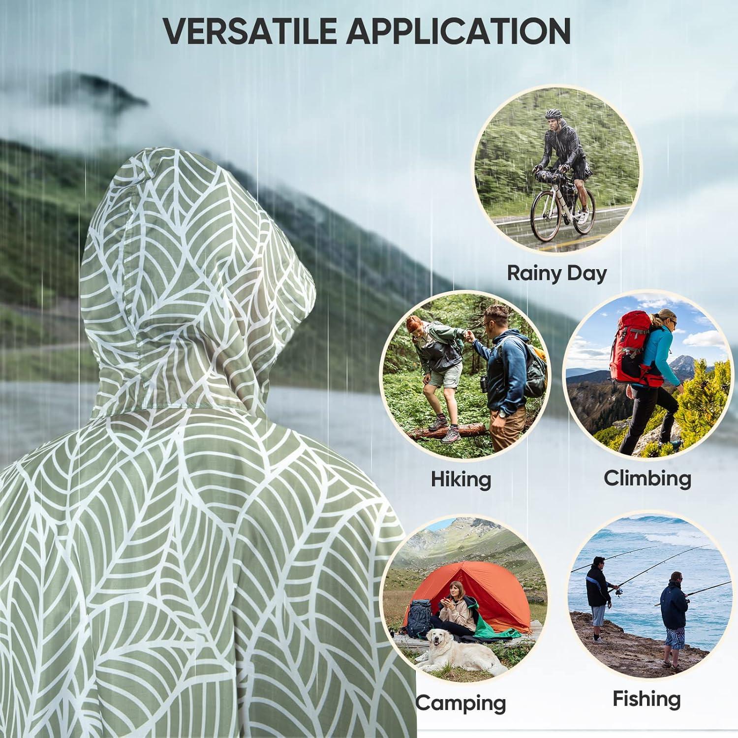 image:imagePTEROMY 3in1 Hooded Rain Poncho for Adult with Pocket Waterproof Lightweight Unisex Raincoat for Hiking Camping EmergencyAntique Foliage