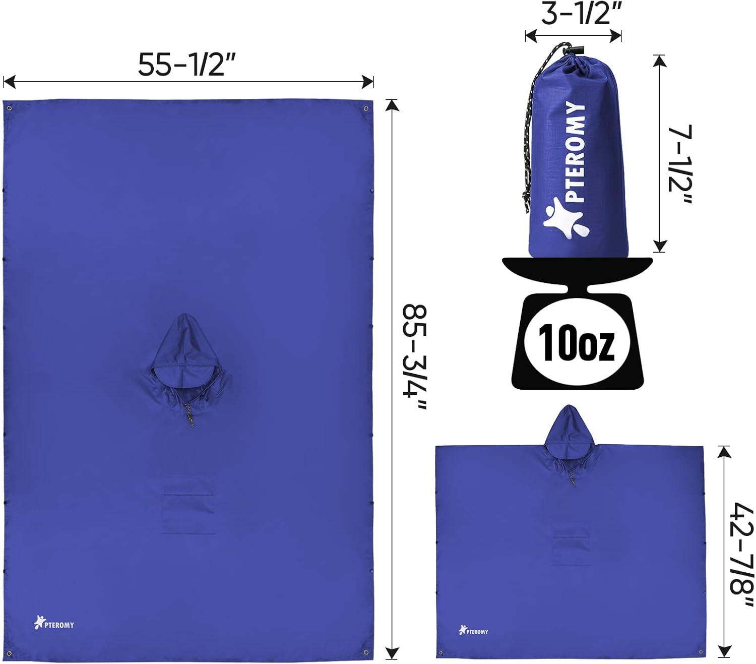 image:imagePTEROMY 3in1 Hooded Rain Poncho for Adult with Pocket Waterproof Lightweight Unisex Raincoat for Hiking Camping EmergencyBlue