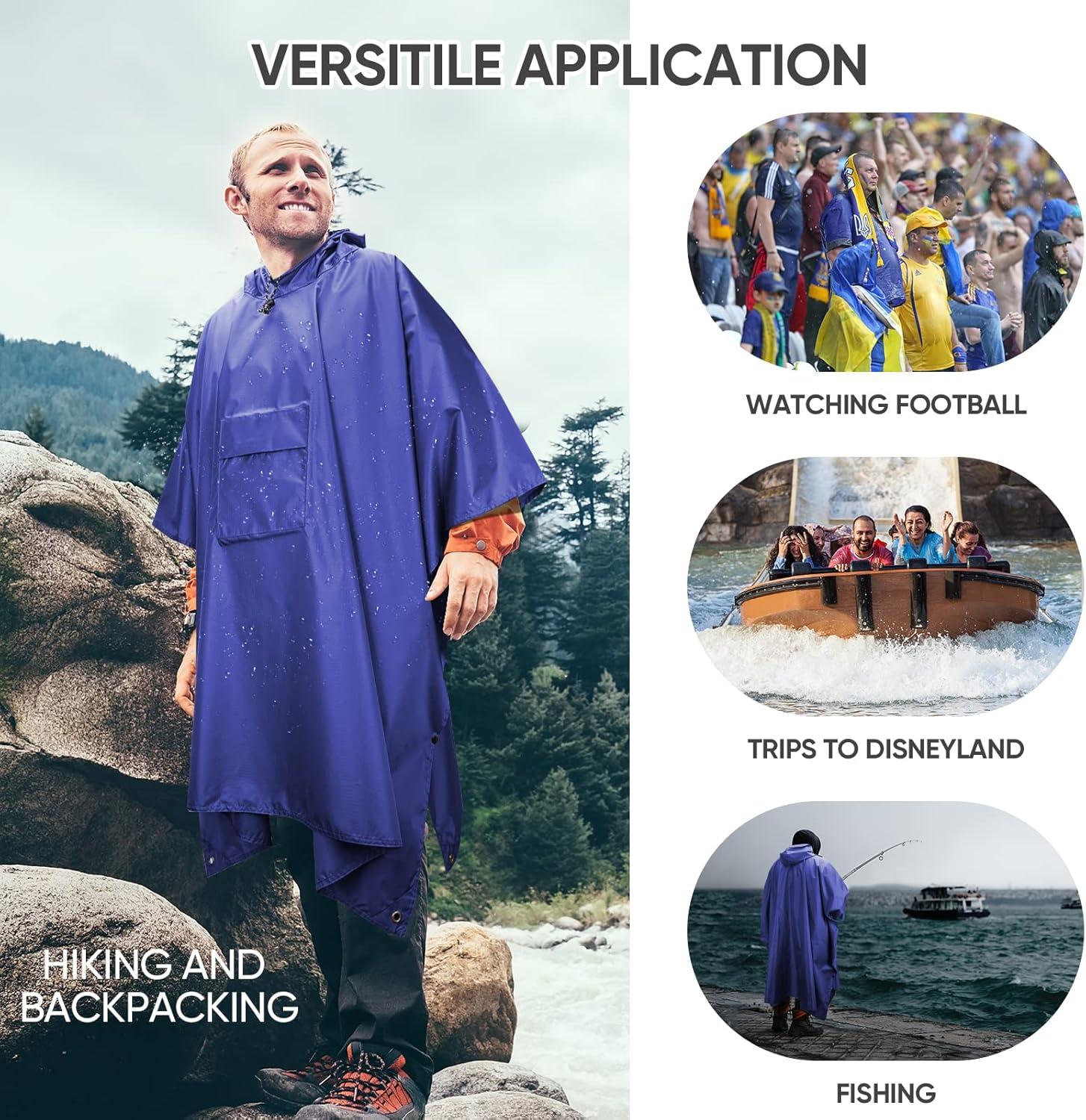 image:imagePTEROMY 3in1 Hooded Rain Poncho for Adult with Pocket Waterproof Lightweight Unisex Raincoat for Hiking Camping EmergencyBlue