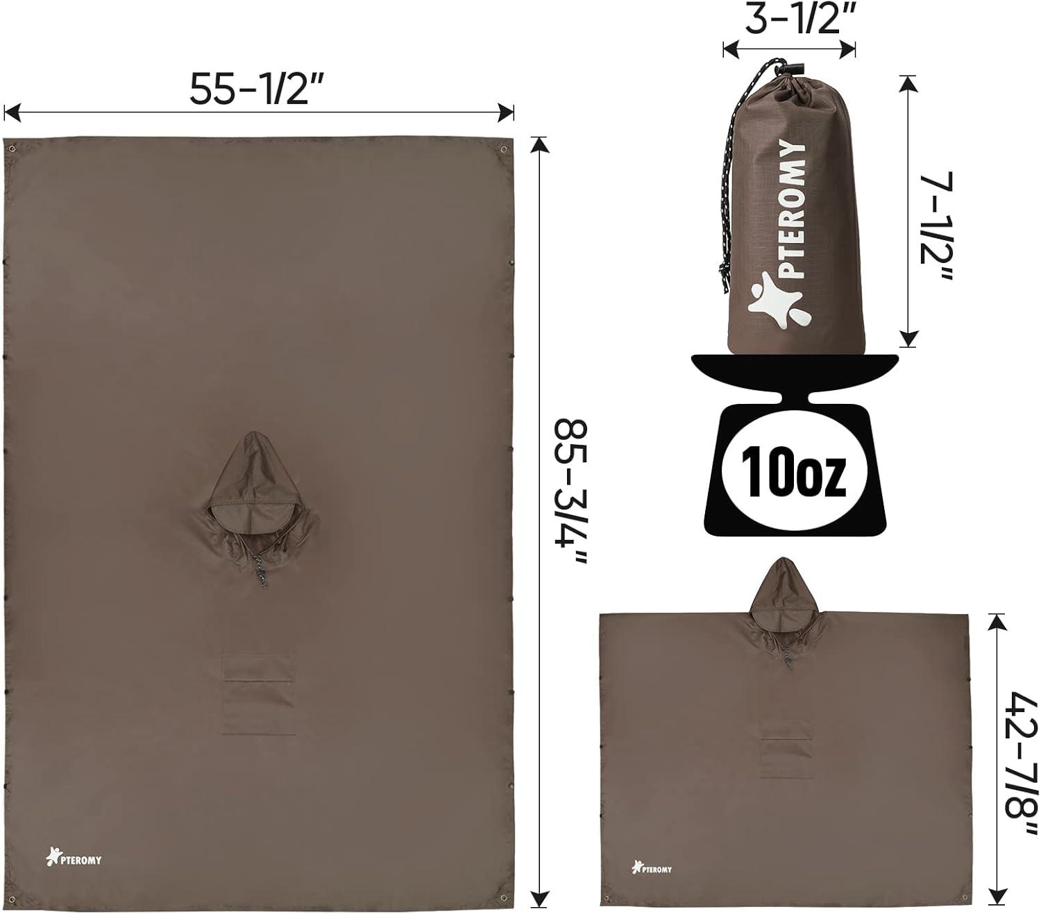 image:imagePTEROMY 3in1 Hooded Rain Poncho for Adult with Pocket Waterproof Lightweight Unisex Raincoat for Hiking Camping EmergencyBrown
