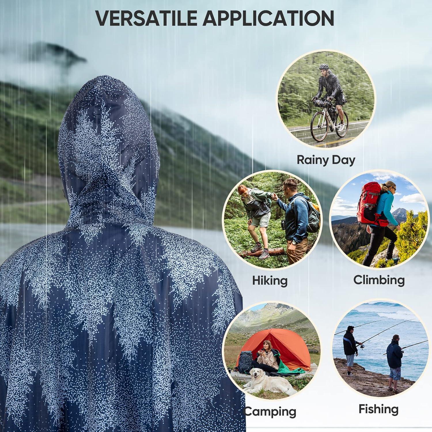 image:imagePTEROMY 3in1 Hooded Rain Poncho for Adult with Pocket Waterproof Lightweight Unisex Raincoat for Hiking Camping EmergencyFrost Abies