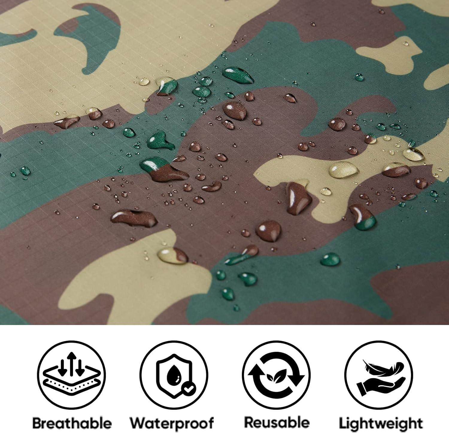 image:imagePTEROMY 3in1 Hooded Rain Poncho for Adult with Pocket Waterproof Lightweight Unisex Raincoat for Hiking Camping EmergencyGreen Camo
