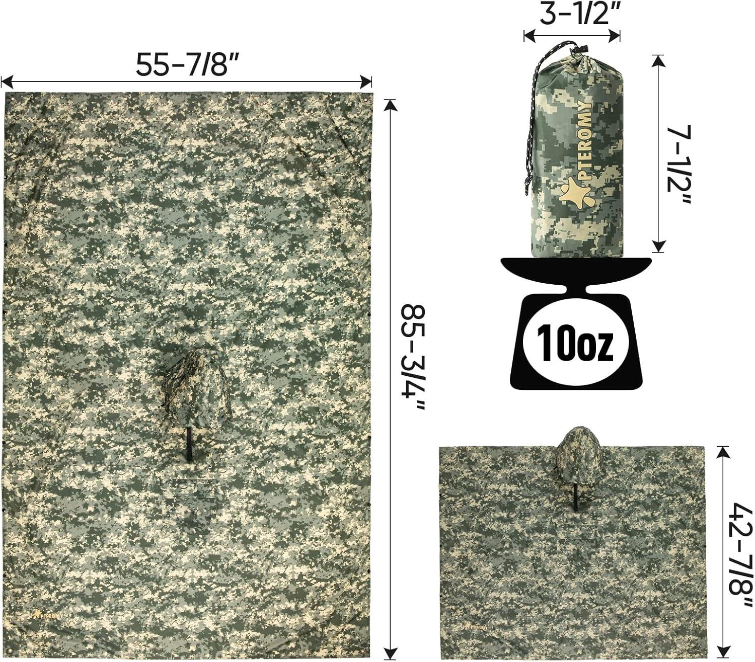 image:imagePTEROMY 3in1 Hooded Rain Poncho for Adult with Pocket Waterproof Lightweight Unisex Raincoat for Hiking Camping EmergencyGreen Digi Camo 14 Zipper
