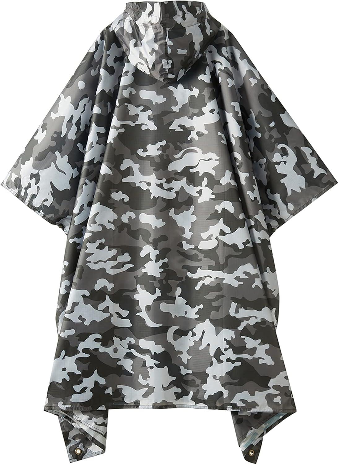 image:imagePTEROMY 3in1 Hooded Rain Poncho for Adult with Pocket Waterproof Lightweight Unisex Raincoat for Hiking Camping EmergencyGrey Camo 14 Zipper