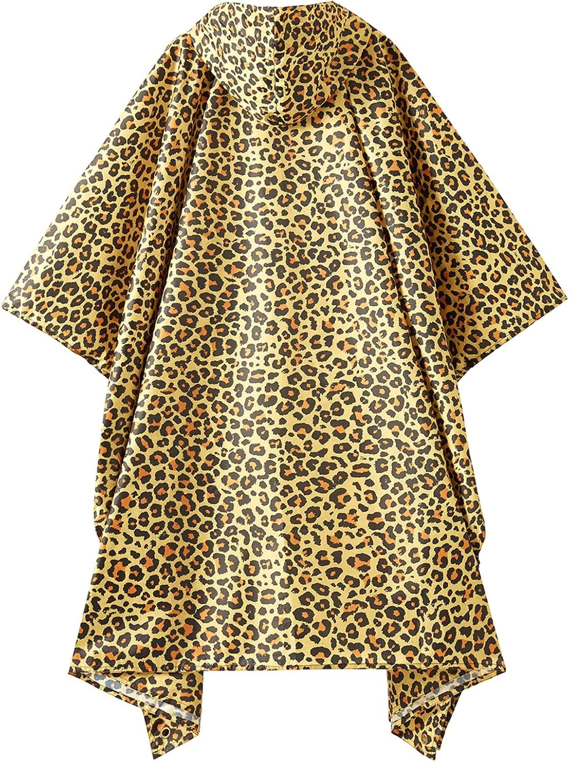 image:imagePTEROMY 3in1 Hooded Rain Poncho for Adult with Pocket Waterproof Lightweight Unisex Raincoat for Hiking Camping EmergencyLeopard 14 Zipper