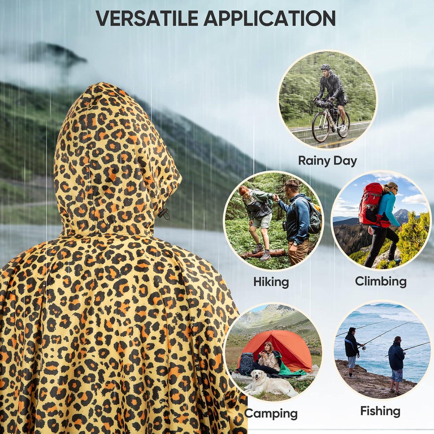image:imagePTEROMY 3in1 Hooded Rain Poncho for Adult with Pocket Waterproof Lightweight Unisex Raincoat for Hiking Camping EmergencyLeopard 14 Zipper