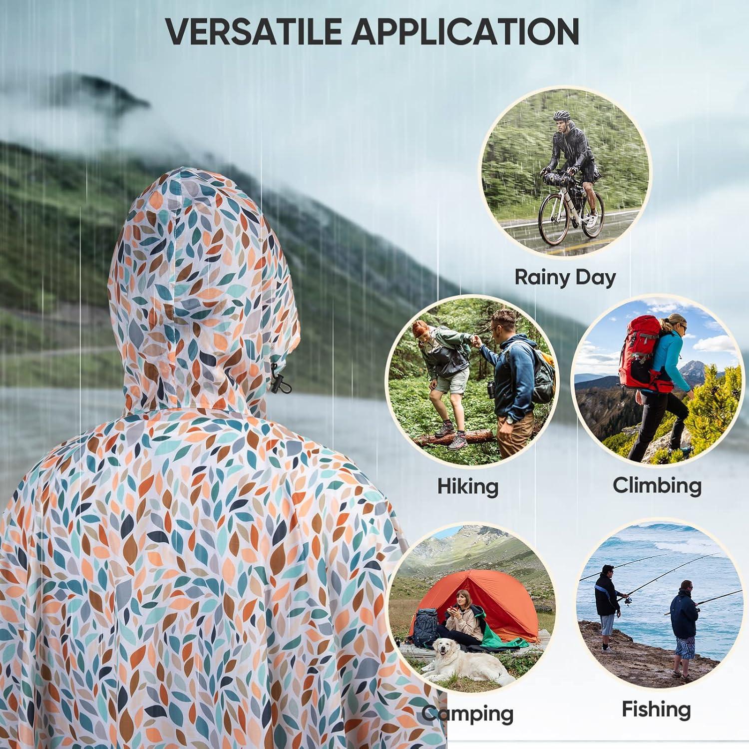 image:imagePTEROMY 3in1 Hooded Rain Poncho for Adult with Pocket Waterproof Lightweight Unisex Raincoat for Hiking Camping EmergencyMosaic 14 Zipper