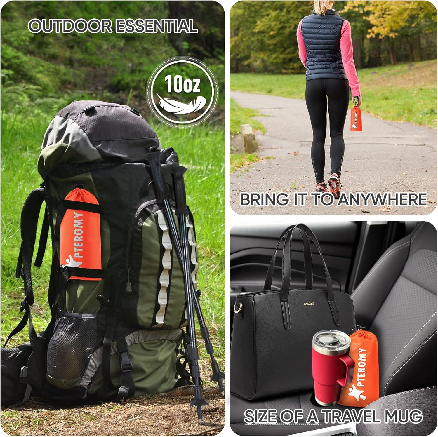 image:imagePTEROMY 3in1 Hooded Rain Poncho for Adult with Pocket Waterproof Lightweight Unisex Raincoat for Hiking Camping EmergencyOrange