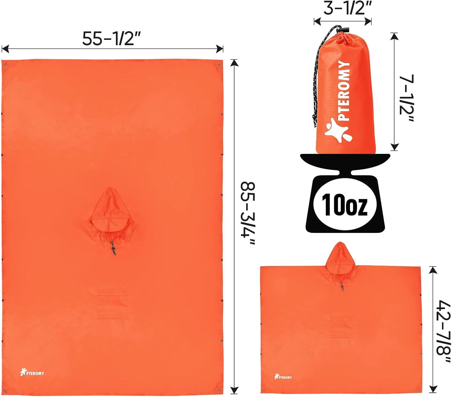 image:imagePTEROMY 3in1 Hooded Rain Poncho for Adult with Pocket Waterproof Lightweight Unisex Raincoat for Hiking Camping EmergencyOrange