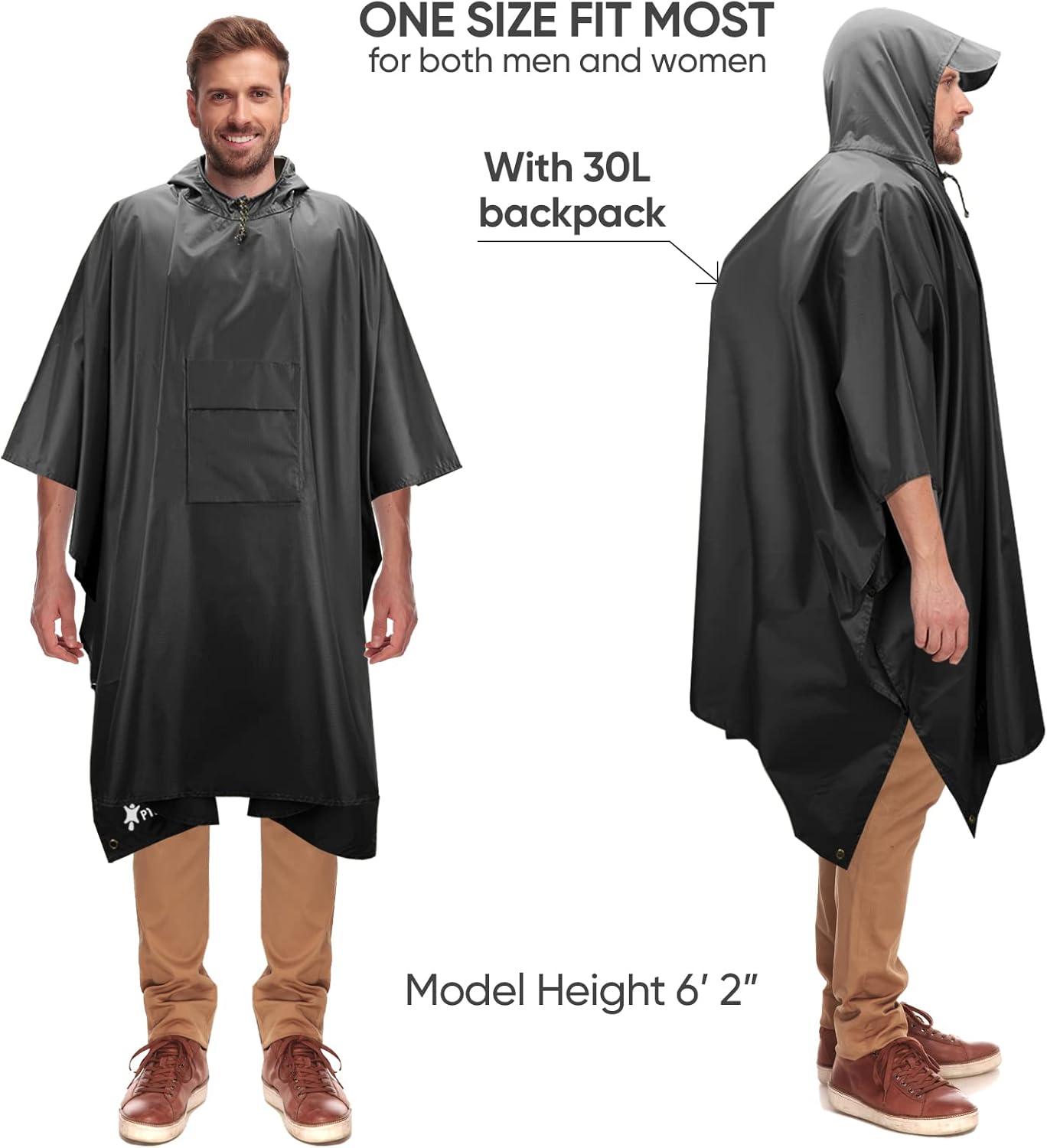 image:imagePTEROMY 3in1 Hooded Rain Poncho for Adult with Pocket Waterproof Lightweight Unisex Raincoat for Hiking Camping EmergencyParallelogram 14 Zipper