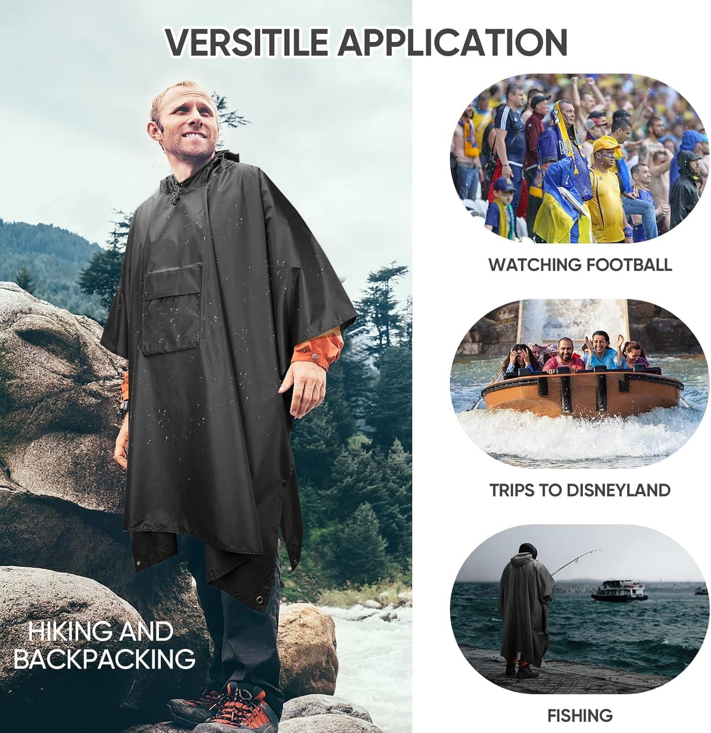 image:imagePTEROMY 3in1 Hooded Rain Poncho for Adult with Pocket Waterproof Lightweight Unisex Raincoat for Hiking Camping EmergencyParallelogram 14 Zipper