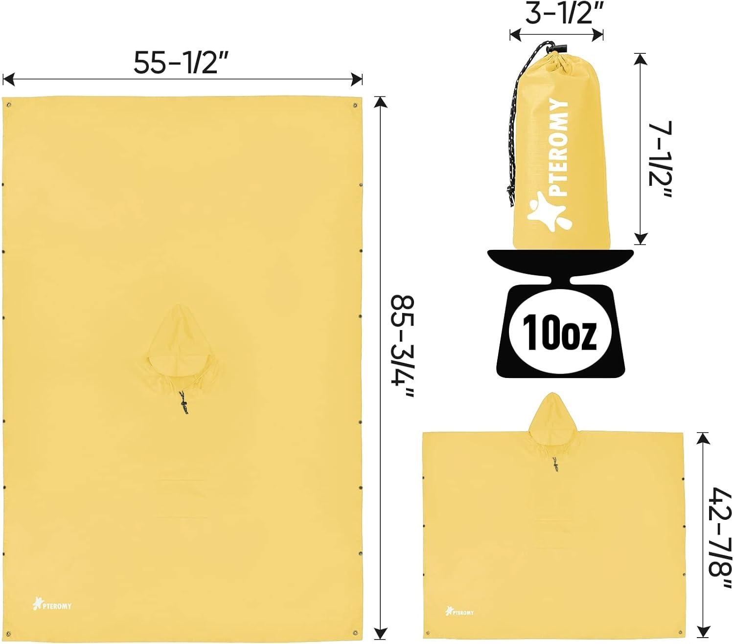 image:imagePTEROMY 3in1 Hooded Rain Poncho for Adult with Pocket Waterproof Lightweight Unisex Raincoat for Hiking Camping EmergencyYellow