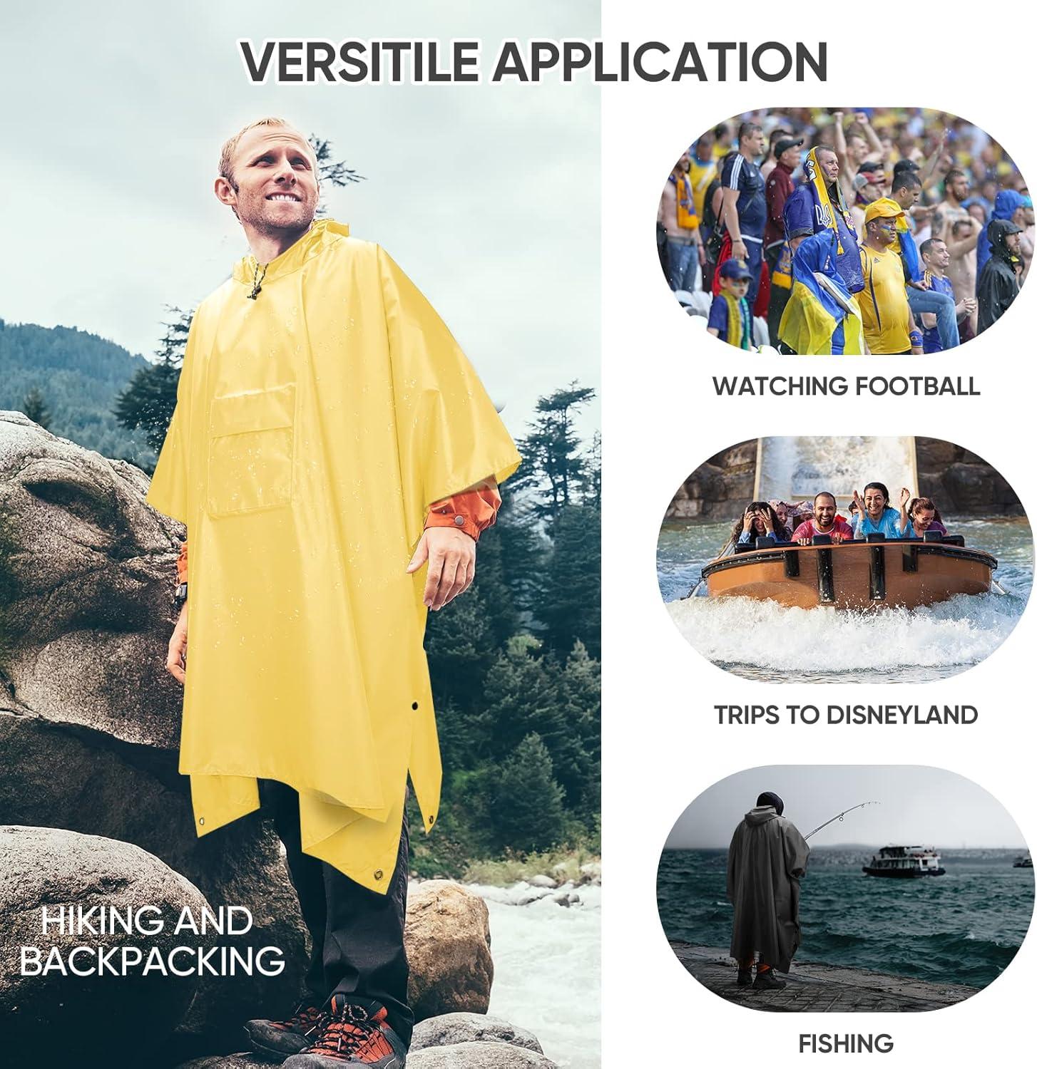 image:imagePTEROMY 3in1 Hooded Rain Poncho for Adult with Pocket Waterproof Lightweight Unisex Raincoat for Hiking Camping EmergencyYellow
