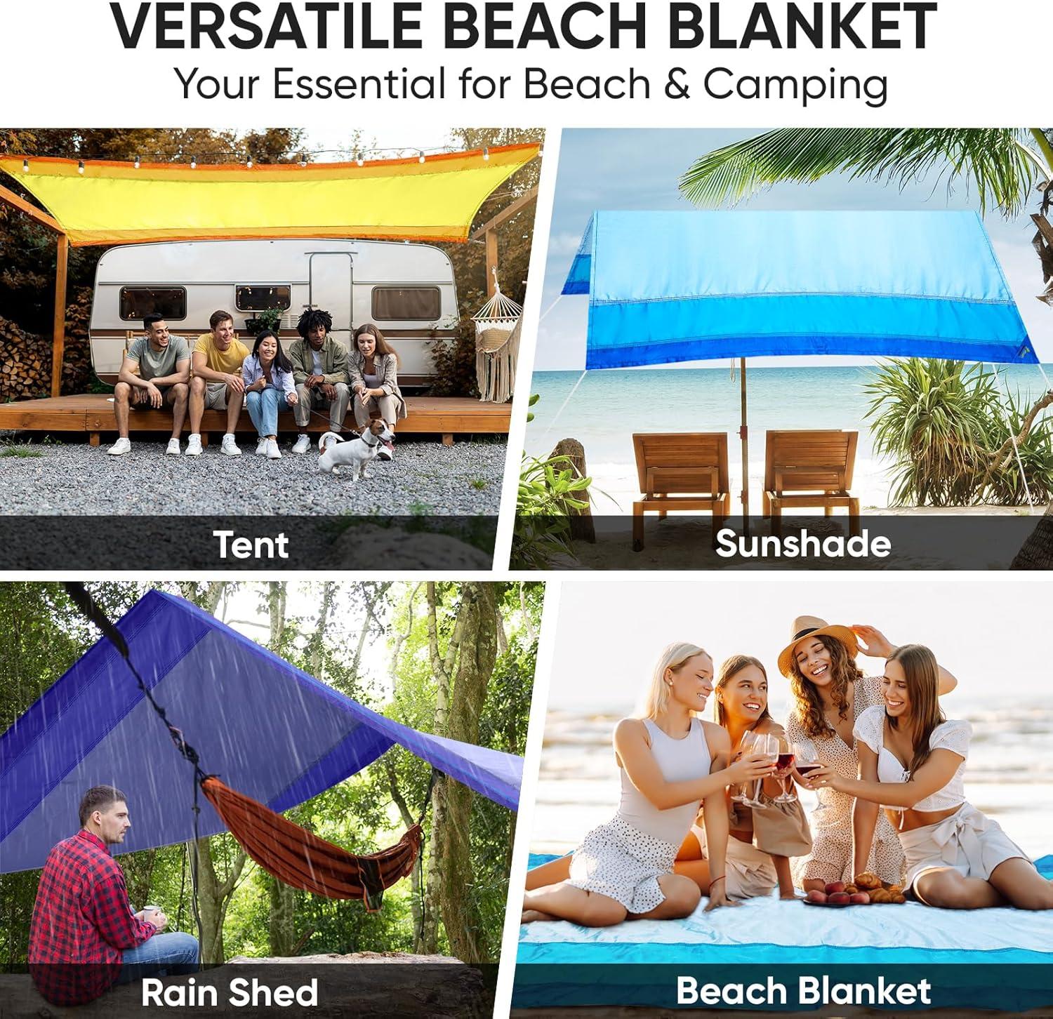image:imagePTEROMY Beach Blanket Waterproof Sandproof 84 X 84Extra Large Beach Mat with Storage Bag Quick Drying Lightweight 6 Stakes Accessories for Picnic Travel 7x7 FT YellowPurple
