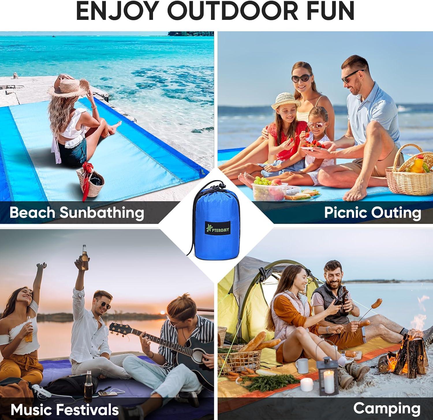 image:imagePTEROMY Beach Blanket Waterproof Sandproof 84 X 84Extra Large Beach Mat with Storage Bag Quick Drying Lightweight 6 Stakes Accessories for Picnic Travel 7x7 FT PurpleYellow