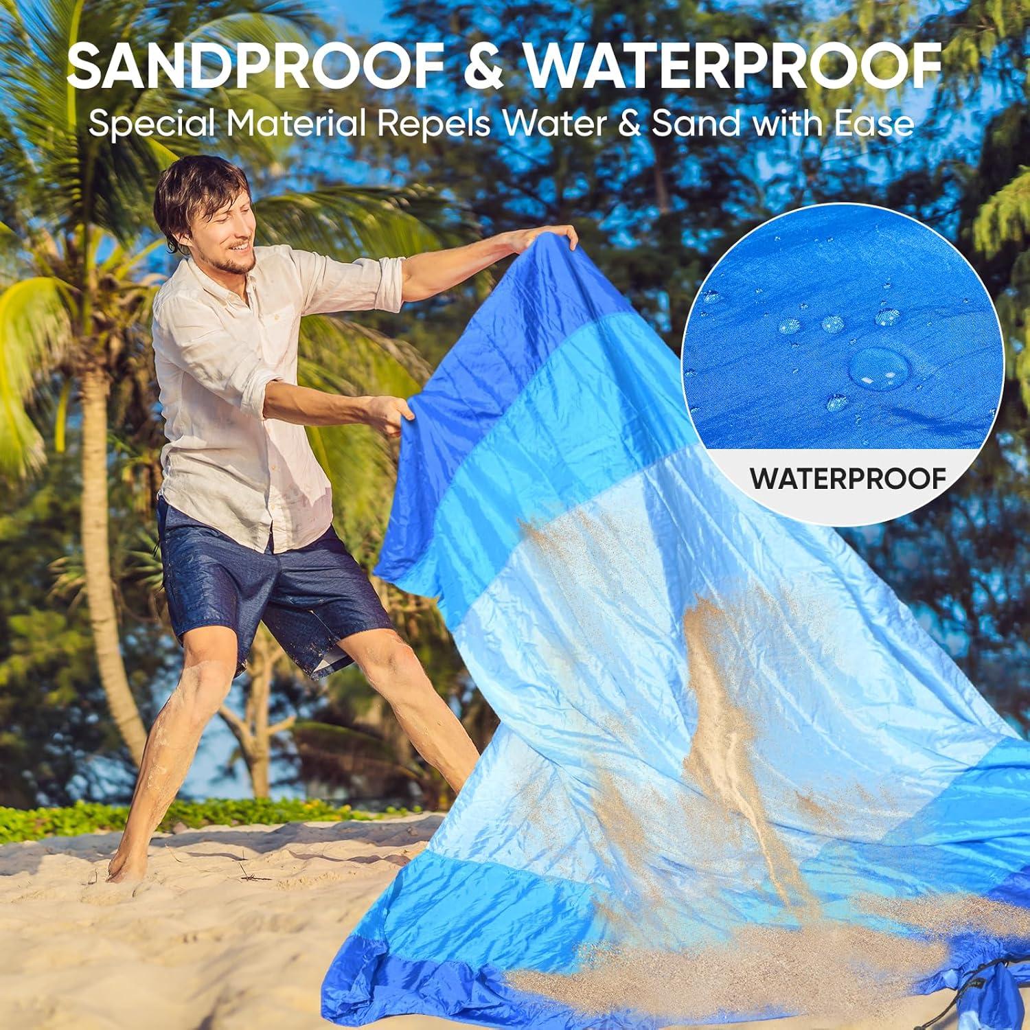 image:imagePTEROMY Beach Blanket Waterproof Sandproof 84 X 84Extra Large Beach Mat with Storage Bag Quick Drying Lightweight 6 Stakes Accessories for Picnic Travel 7x7 FT YellowYellow