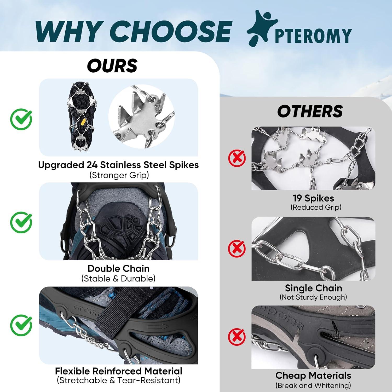 image:imagePTEROMY Crampons for Hiking Boots with 24 Stainless Steel Spikes Ice Cleats for Shoes and BootsMedium