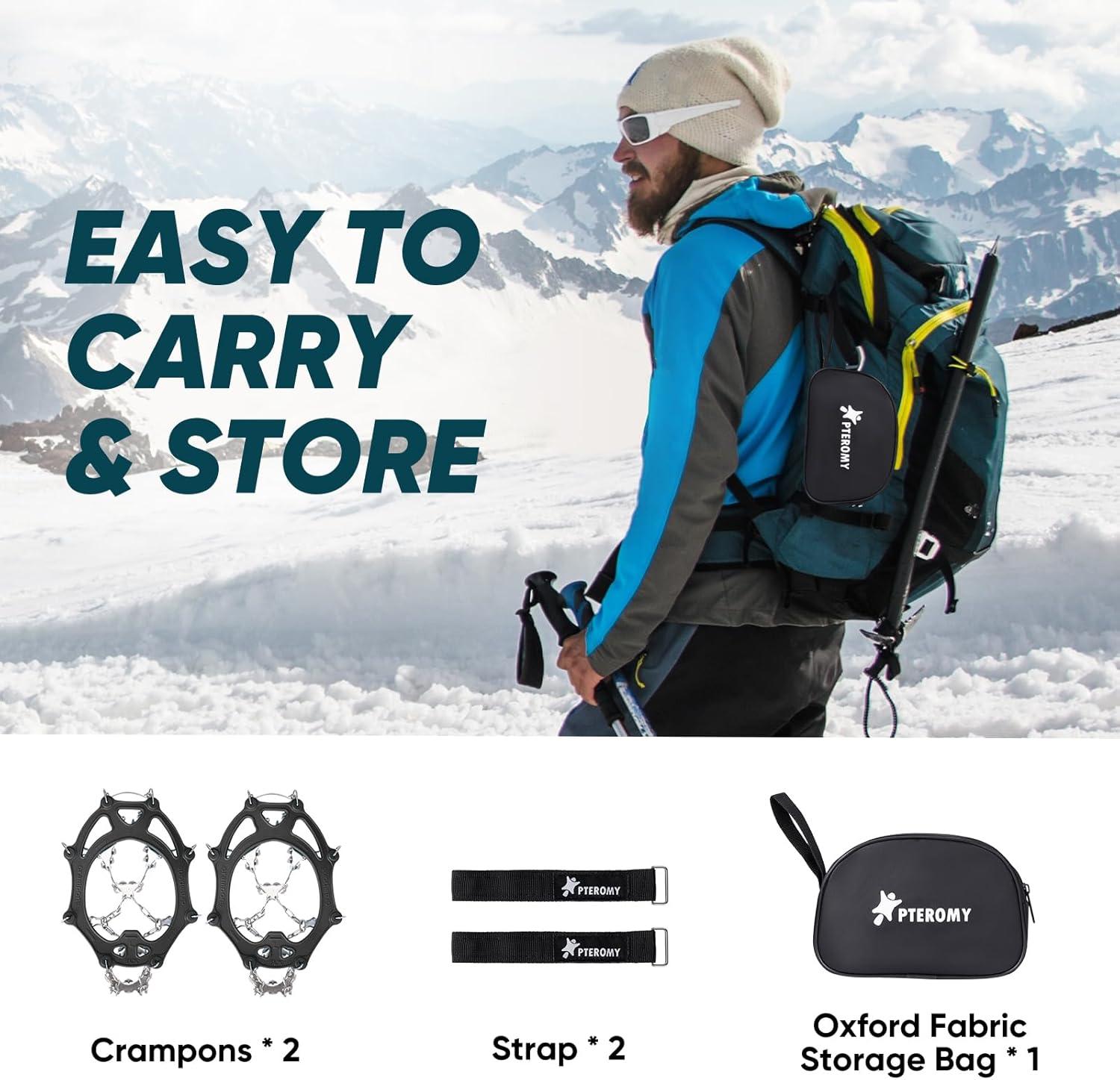 image:imagePTEROMY Crampons for Hiking Boots with 24 Stainless Steel Spikes Ice Cleats for Shoes and BootsMedium