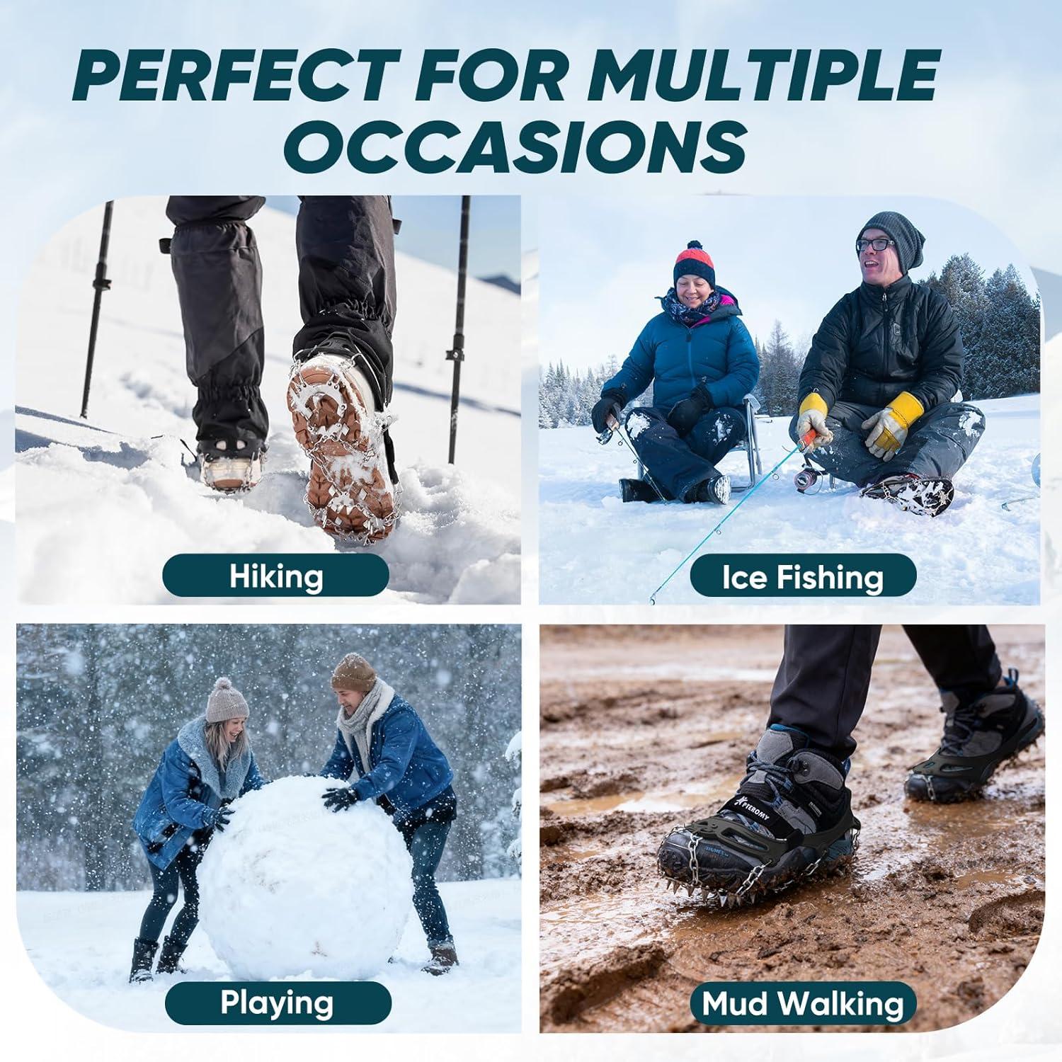 image:imagePTEROMY Crampons for Hiking Boots with 24 Stainless Steel Spikes Ice Cleats for Shoes and BootsMedium