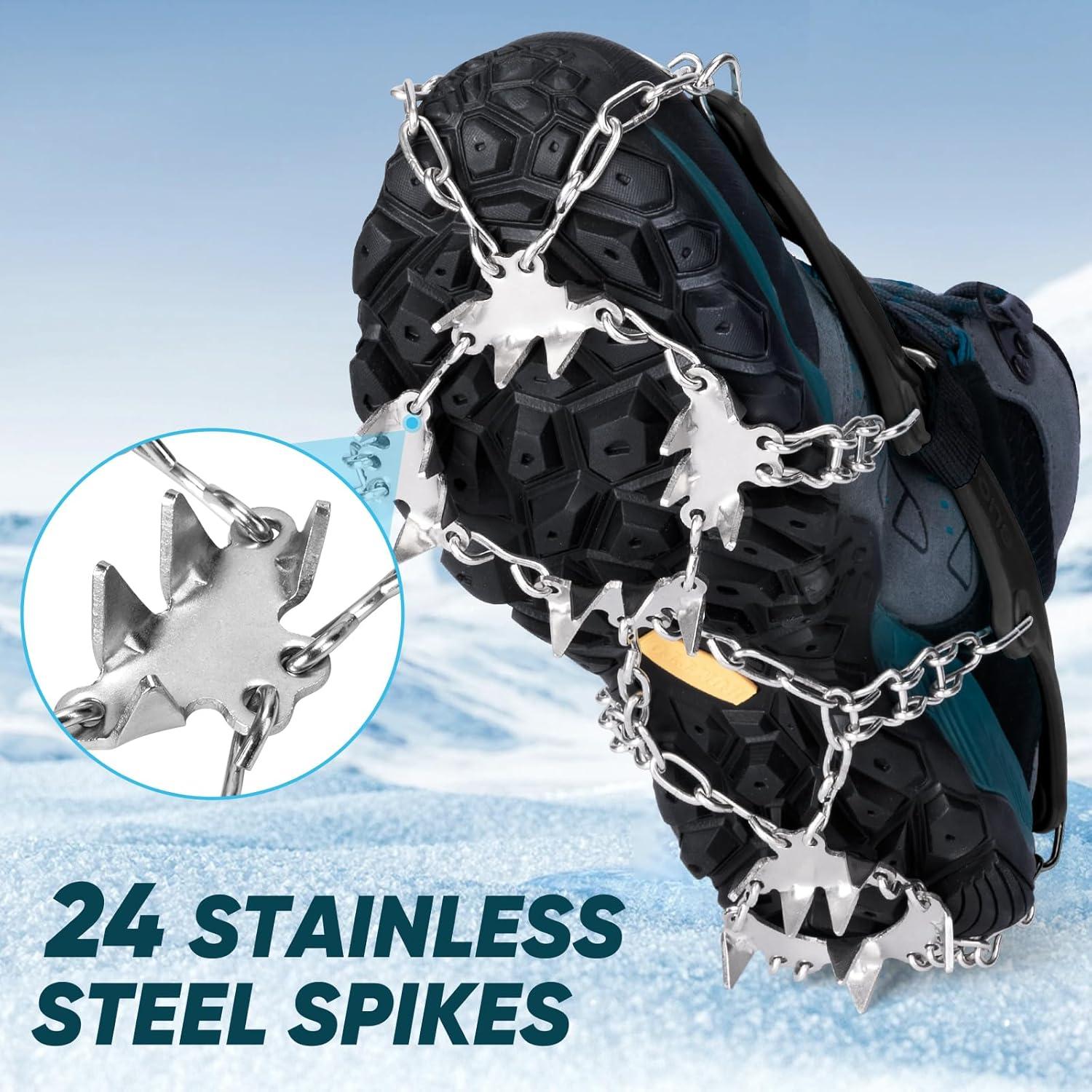 image:imagePTEROMY Crampons for Hiking Boots with 24 Stainless Steel Spikes Ice Cleats for Shoes and BootsMedium