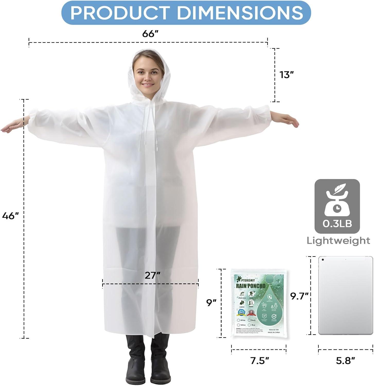 image:imagePTEROMY EVA Rain Poncho Reusable Rain Ponchos for Adults Unisex Rain Coat with Hood and Elastic Cuff Sleeves