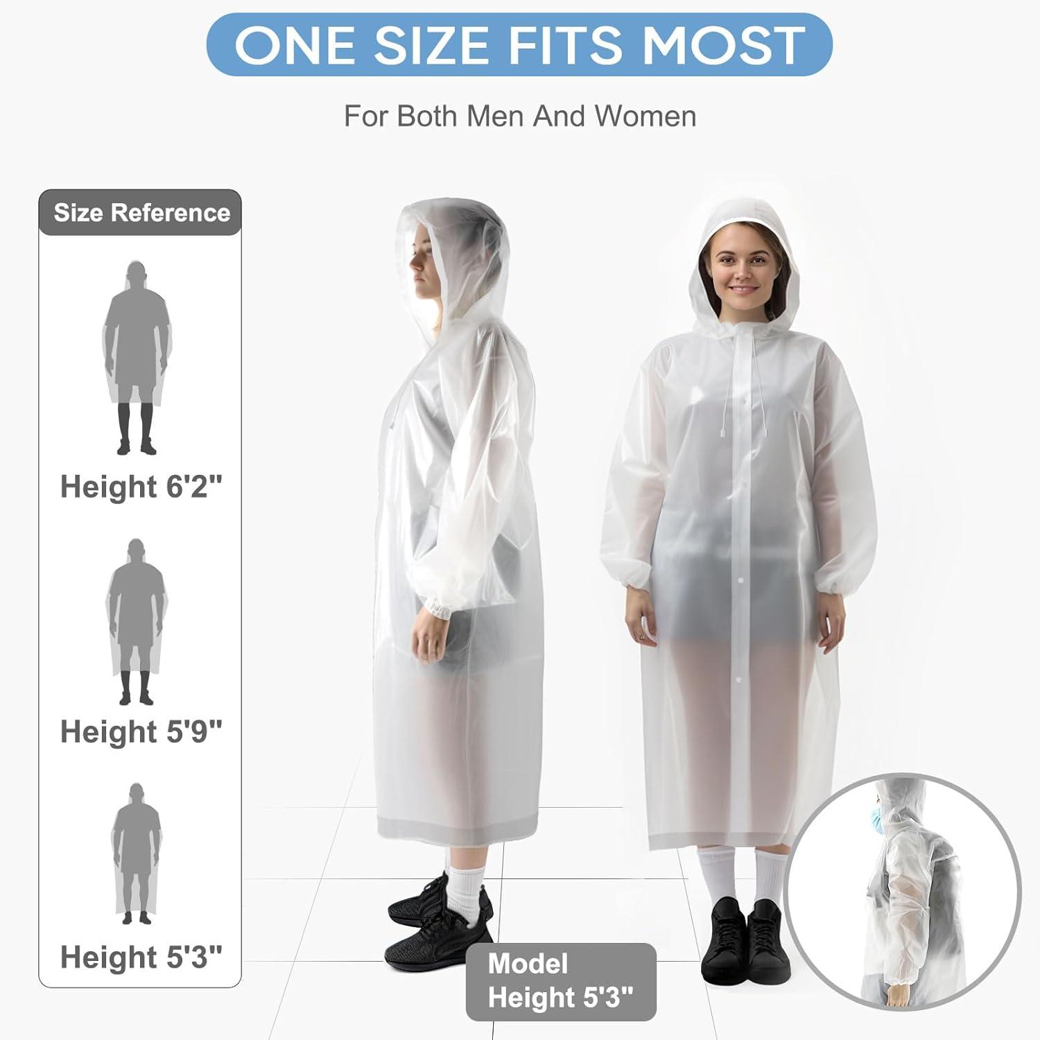 image:imagePTEROMY EVA Rain Poncho Reusable Rain Ponchos for Adults Unisex Rain Coat with Hood and Elastic Cuff Sleeves