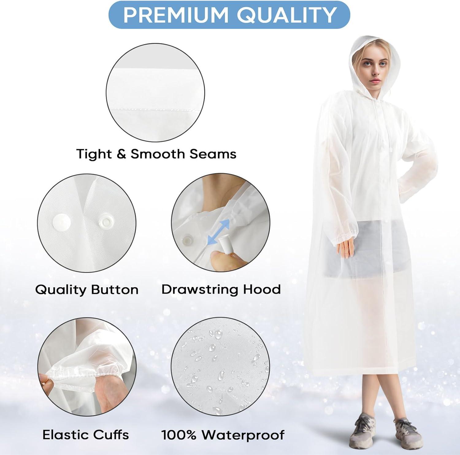 image:imagePTEROMY EVA Rain Poncho Reusable Rain Ponchos for Adults Unisex Rain Coat with Hood and Elastic Cuff Sleeves