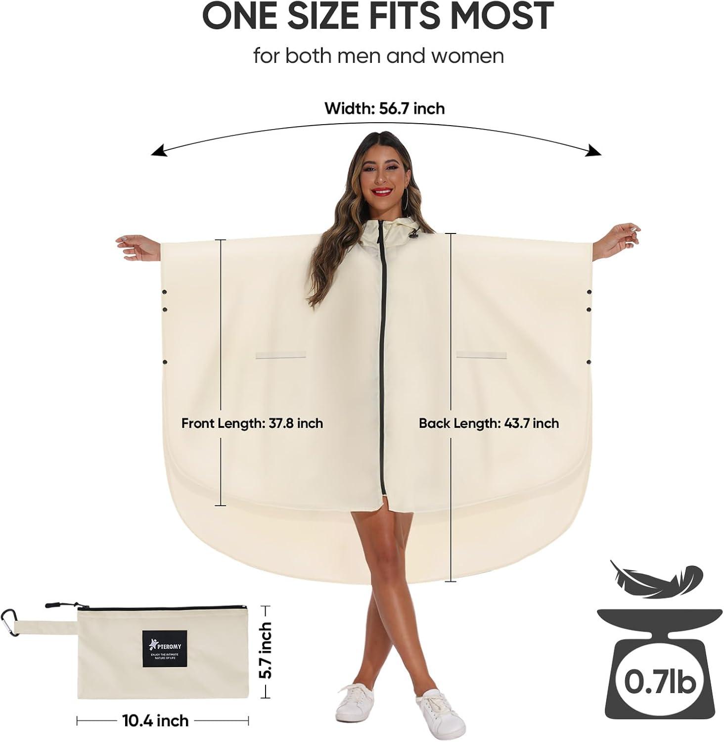 image:imagePTEROMY Hooded Rain Poncho for Adult with Pocket and Zipper Waterproof Lightweight Raincoat for Men and WomenBeige