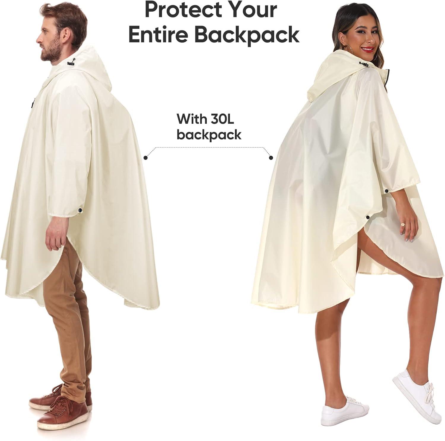 image:imagePTEROMY Hooded Rain Poncho for Adult with Pocket and Zipper Waterproof Lightweight Raincoat for Men and WomenBeige
