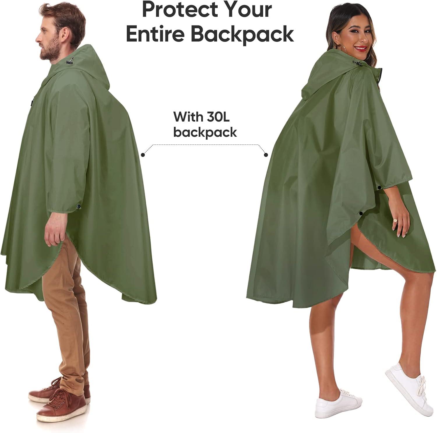 image:imagePTEROMY Hooded Rain Poncho for Adult with Pocket and Zipper Waterproof Lightweight Raincoat for Men and WomenGreen