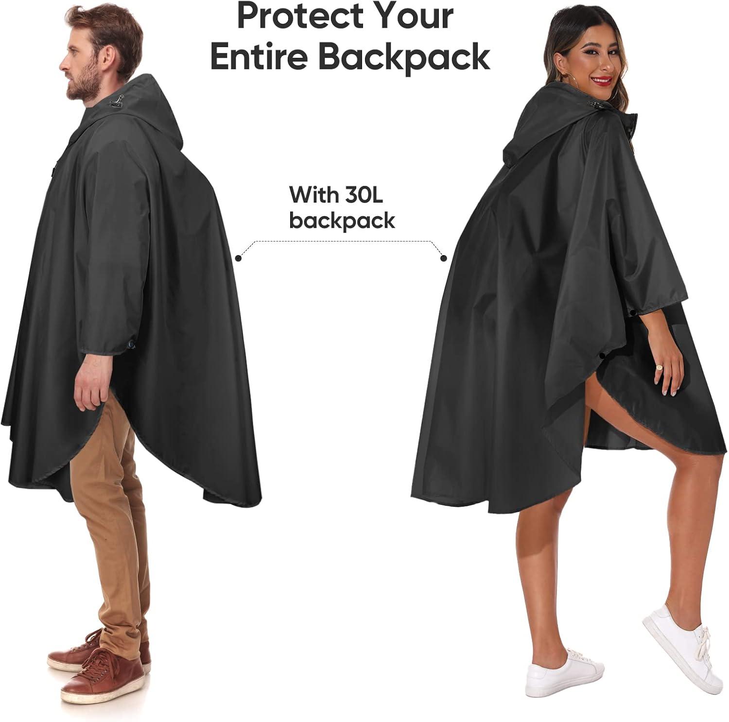 image:imagePTEROMY Hooded Rain Poncho for Adult with Pocket and Zipper Waterproof Lightweight Raincoat for Men and WomenGreen Digi Camo