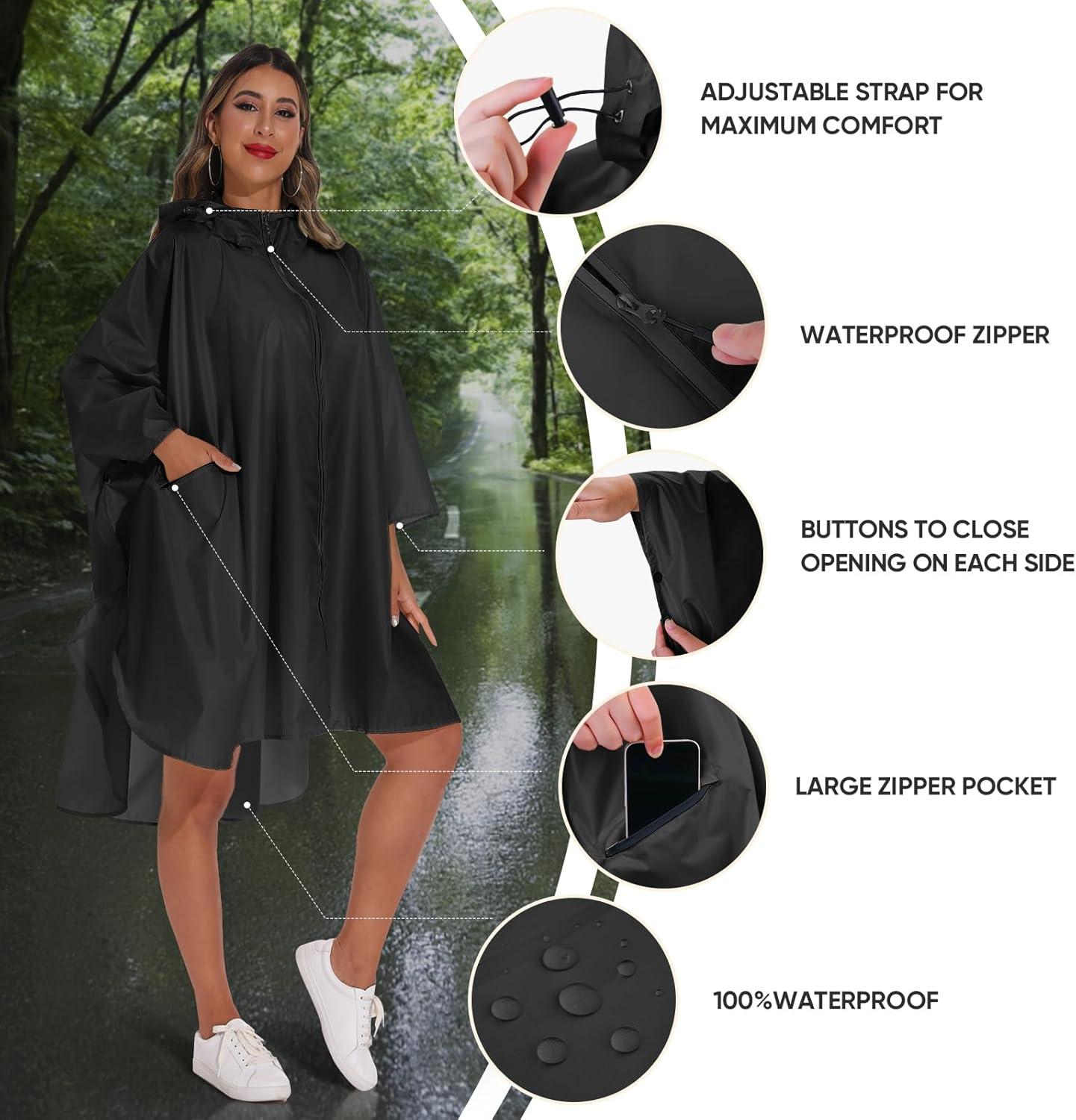 image:imagePTEROMY Hooded Rain Poncho for Adult with Pocket and Zipper Waterproof Lightweight Raincoat for Men and WomenGreen Digi Camo