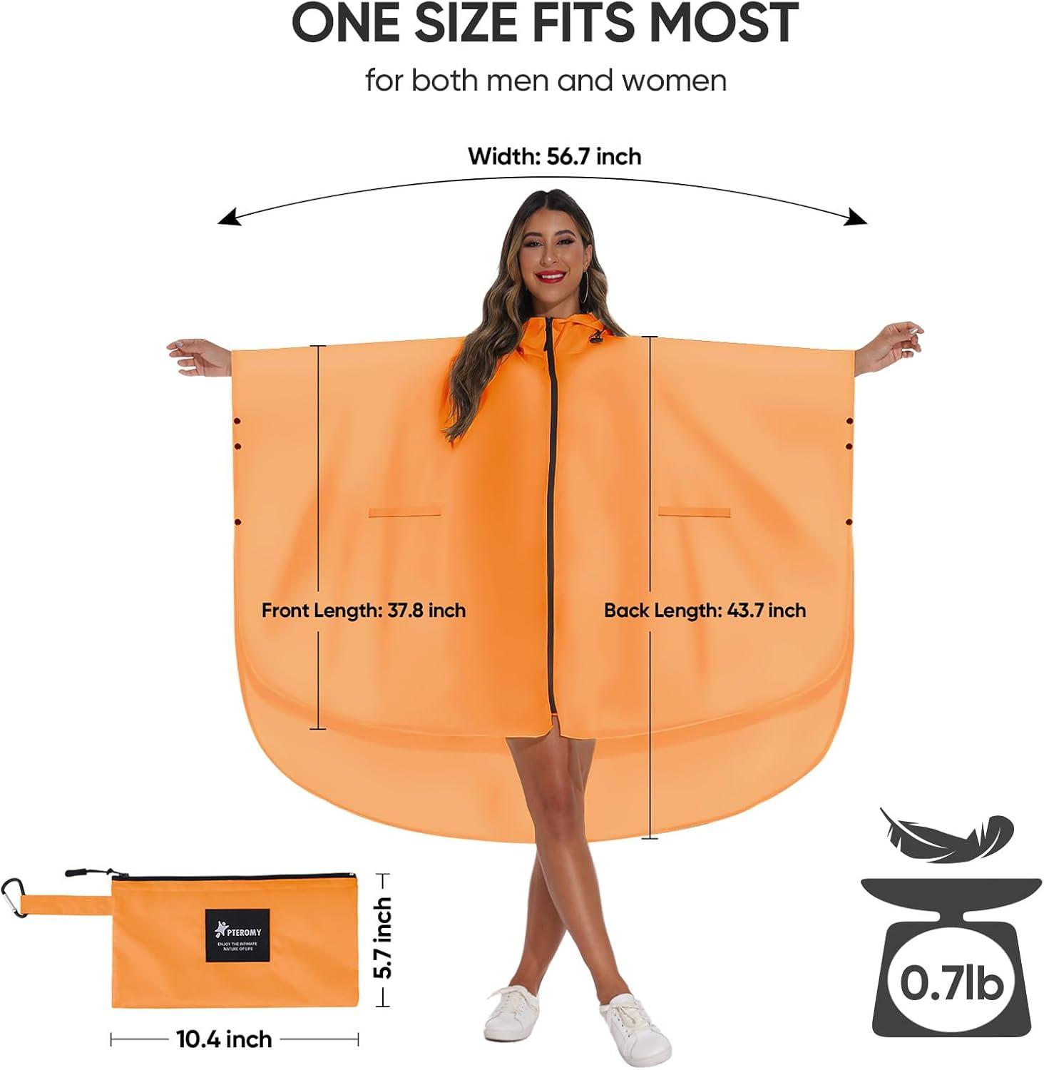 image:imagePTEROMY Hooded Rain Poncho for Adult with Pocket and Zipper Waterproof Lightweight Raincoat for Men and WomenOrange