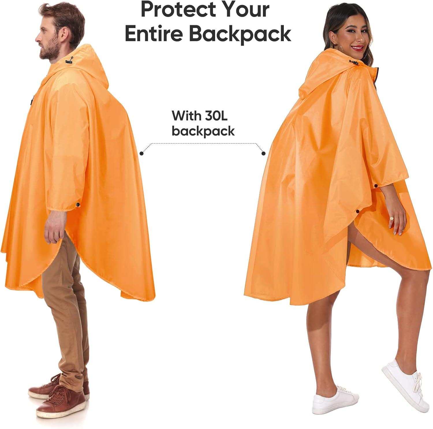 image:imagePTEROMY Hooded Rain Poncho for Adult with Pocket and Zipper Waterproof Lightweight Raincoat for Men and WomenOrange