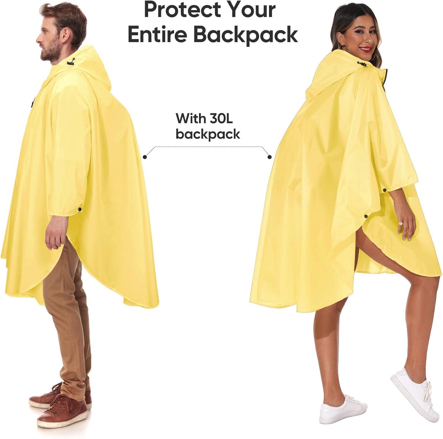 image:imagePTEROMY Hooded Rain Poncho for Adult with Pocket and Zipper Waterproof Lightweight Raincoat for Men and WomenYellow