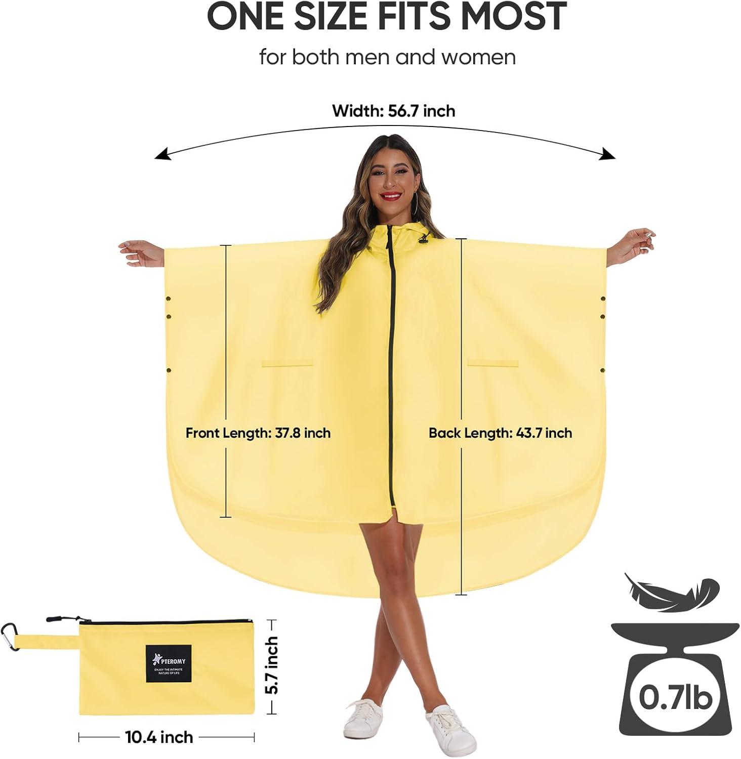 image:imagePTEROMY Hooded Rain Poncho for Adult with Pocket and Zipper Waterproof Lightweight Raincoat for Men and WomenYellow