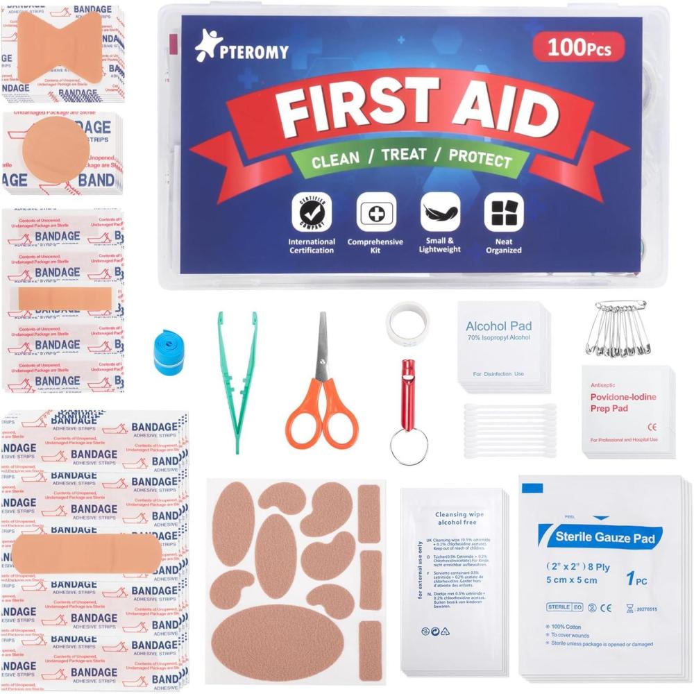 image:imagePTEROMY 150 Piece Mini First Aid Kit Portable Small Emergency Kits Compact 1st Aid Kit for Car Travel Home Camping Outdoor Hiking100PCS