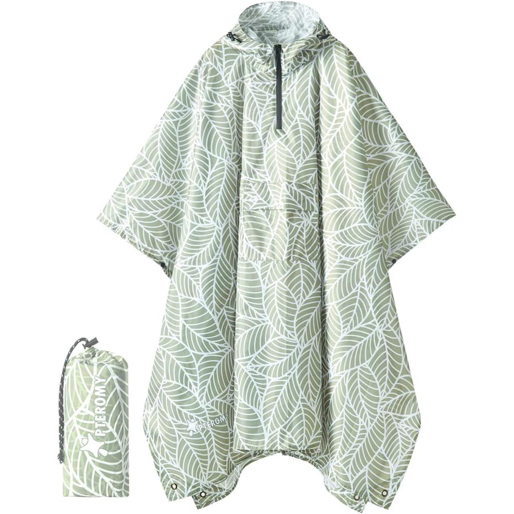 image:imagePTEROMY 3in1 Hooded Rain Poncho for Adult with Pocket Waterproof Lightweight Unisex Raincoat for Hiking Camping EmergencyAntique Foliage 14 Zipper