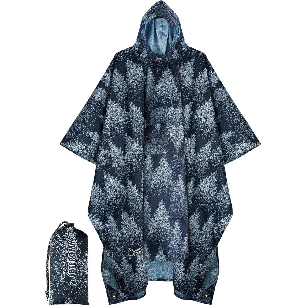 image:imagePTEROMY 3in1 Hooded Rain Poncho for Adult with Pocket Waterproof Lightweight Unisex Raincoat for Hiking Camping EmergencyFrost Abies
