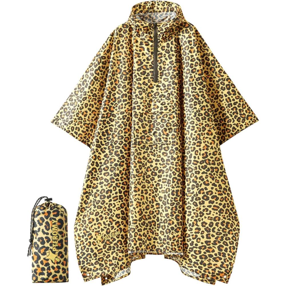 image:imagePTEROMY 3in1 Hooded Rain Poncho for Adult with Pocket Waterproof Lightweight Unisex Raincoat for Hiking Camping EmergencyLeopard 14 Zipper