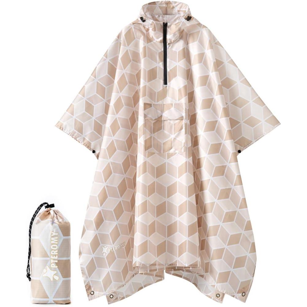 image:imagePTEROMY 3in1 Hooded Rain Poncho for Adult with Pocket Waterproof Lightweight Unisex Raincoat for Hiking Camping EmergencyParallelogram 14 Zipper
