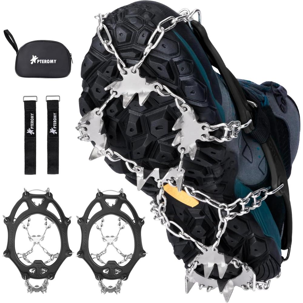 image:imagePTEROMY Crampons for Hiking Boots with 24 Stainless Steel Spikes Ice Cleats for Shoes and BootsMedium