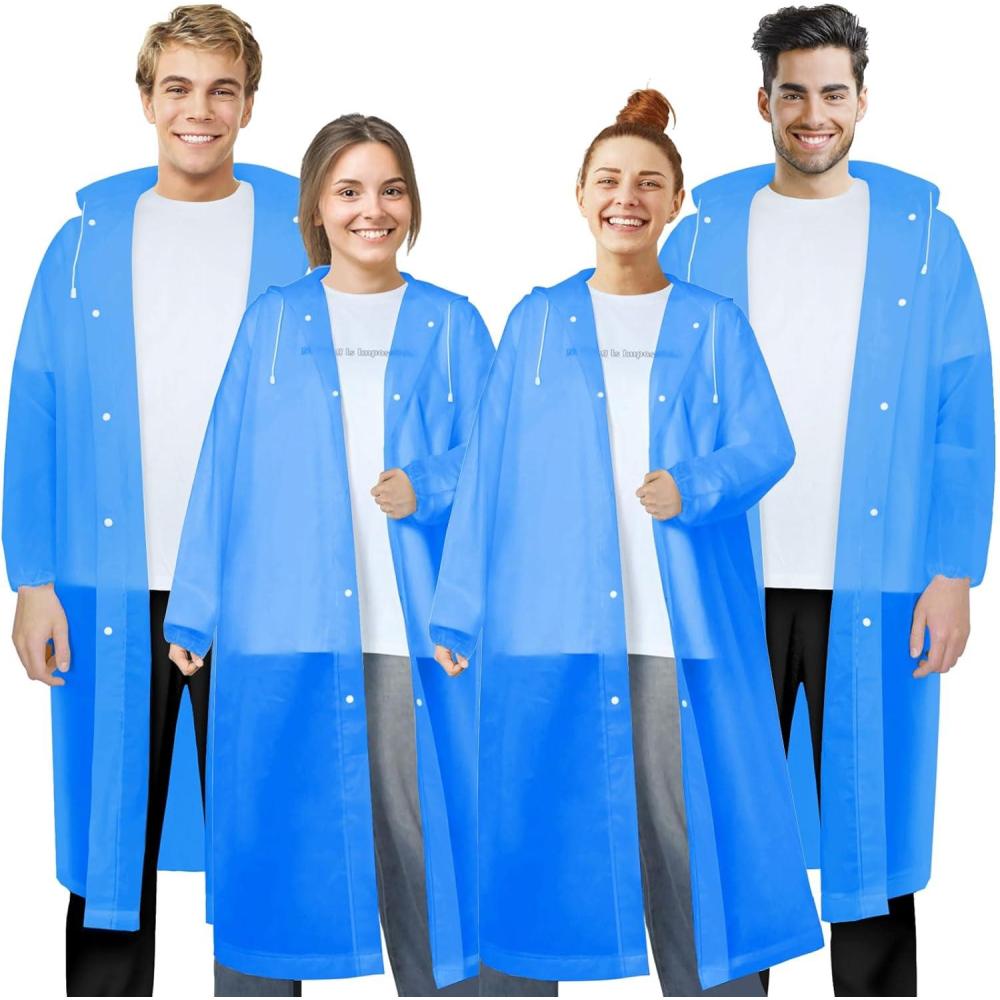 image:imagePTEROMY EVA Rain Poncho Reusable Rain Ponchos for Adults Unisex Rain Coat with Hood and Elastic Cuff Sleeves