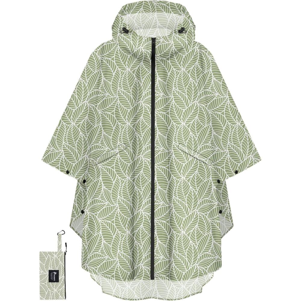 image:imagePTEROMY Hooded Rain Poncho for Adult with Pocket and Zipper Waterproof Lightweight Raincoat for Men and WomenAntique Foliage