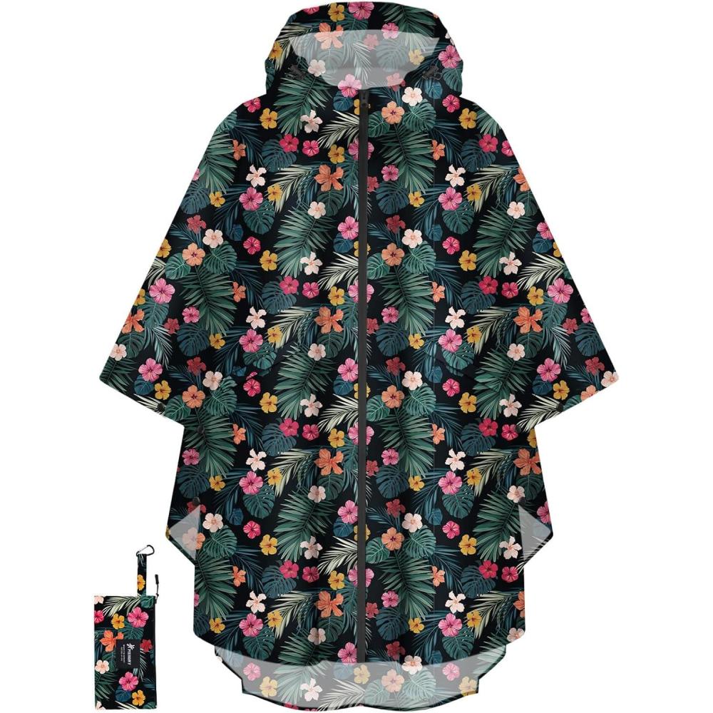 image:imagePTEROMY Hooded Rain Poncho for Adult with Pocket and Zipper Waterproof Lightweight Raincoat for Men and WomenBlossom Season