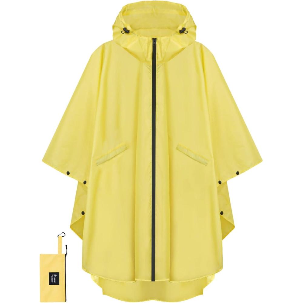 image:imagePTEROMY Hooded Rain Poncho for Adult with Pocket and Zipper Waterproof Lightweight Raincoat for Men and WomenYellow