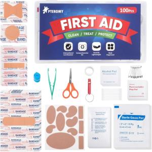 image:imagePTEROMY 150 Piece Mini First Aid Kit Portable Small Emergency Kits Compact 1st Aid Kit for Car Travel Home Camping Outdoor Hiking100PCS